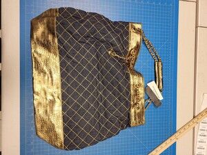 Anisette Blue Denim Gold Faux Croc Quilted Shoulder Bag Purse Chain Strap Tote